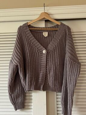 Harper Dusty Mauve Ribbed V-Neck Button Cardigan